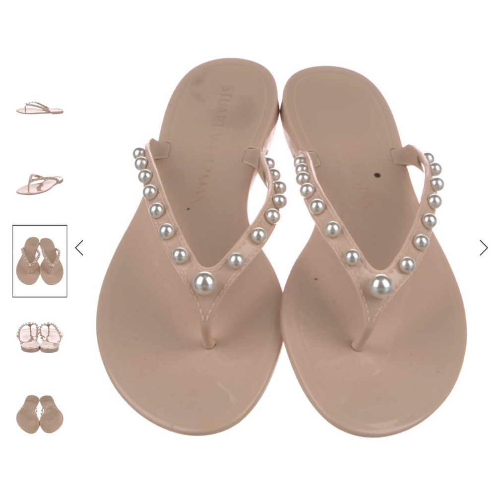 Stuart Weitzman Rubber Elegant Tan Sandals with Pearl Accents!